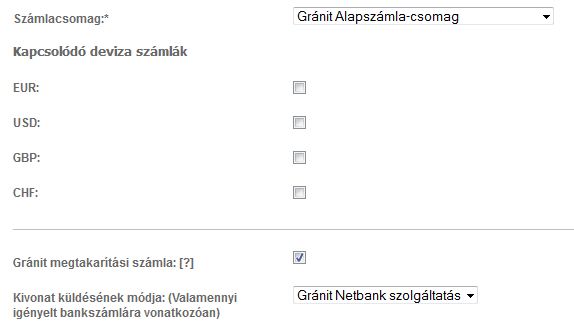 számlacsomag Gránit Bank